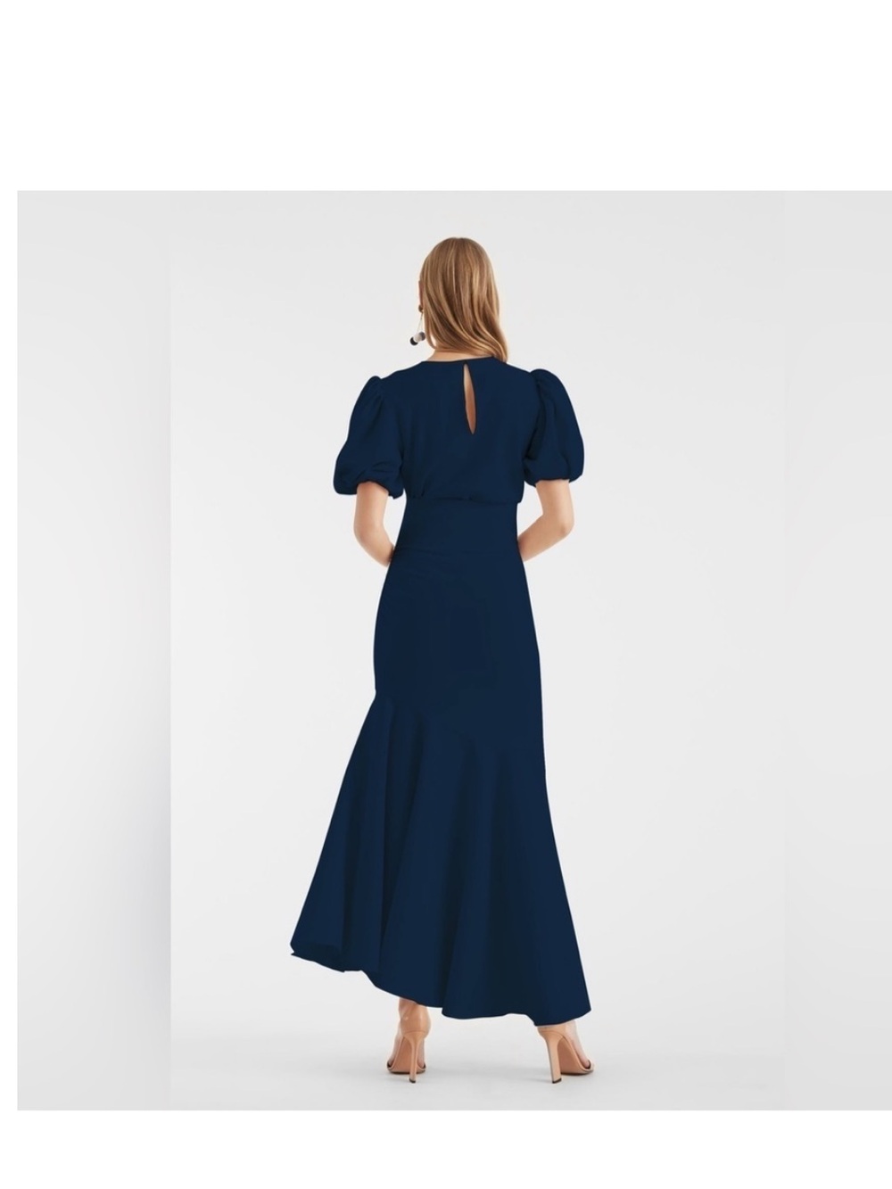 Sachin + Babi Camila Crepe Rushed Mermaid Maxi Dress with Puff-Sleeve -Navy Blue - Picture 3 of 3